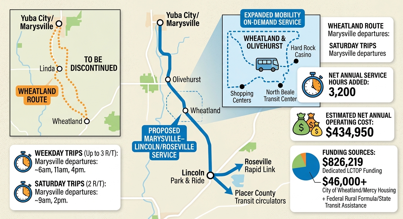 Yuba-Sutter Transit considers Marysville–Lincoln/Roseville service to replace Wheatland Route