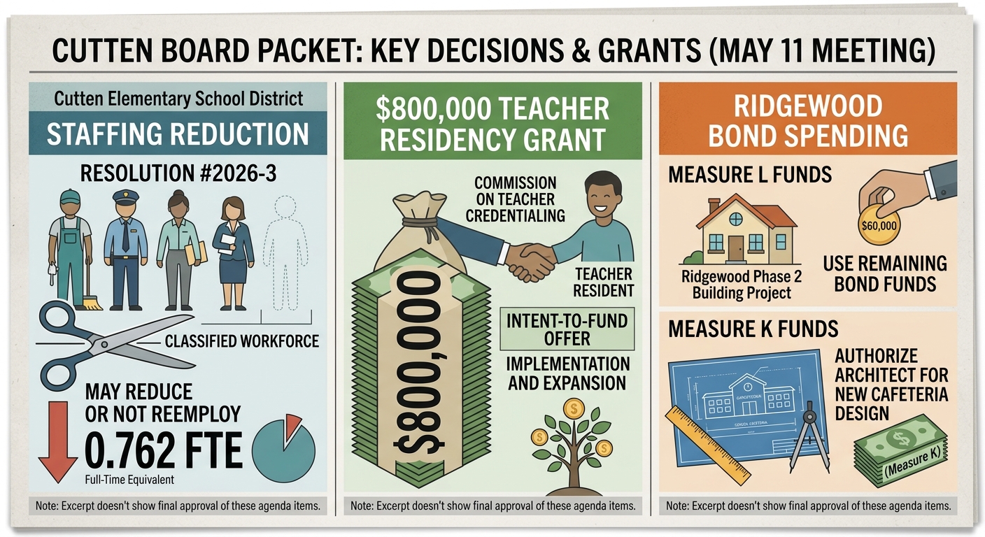 Cutten board packet tees up staffing reduction, $800,000 teacher residency grant and Ridgewood bond spending
