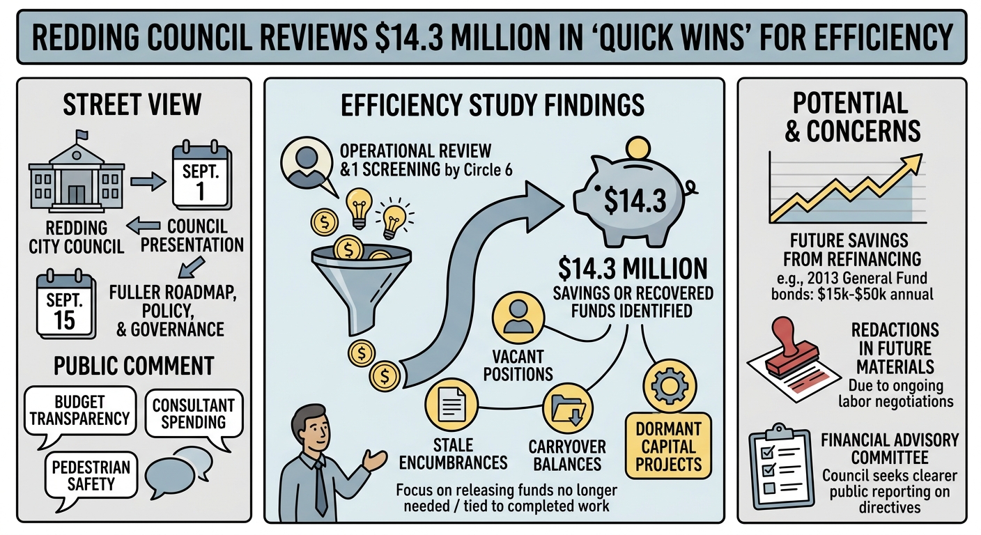 Redding council hears $14.3 million in efficiency-study quick wins, sets Sept. 15 return for fuller roadmap