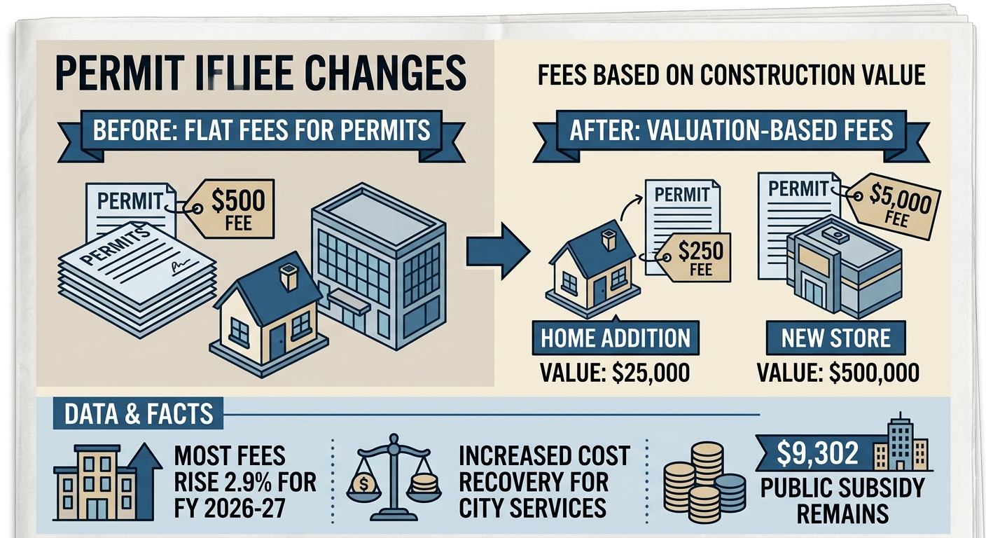 Fortuna shifts many building permits to valuation-based fees, keeping a public subsidy in place