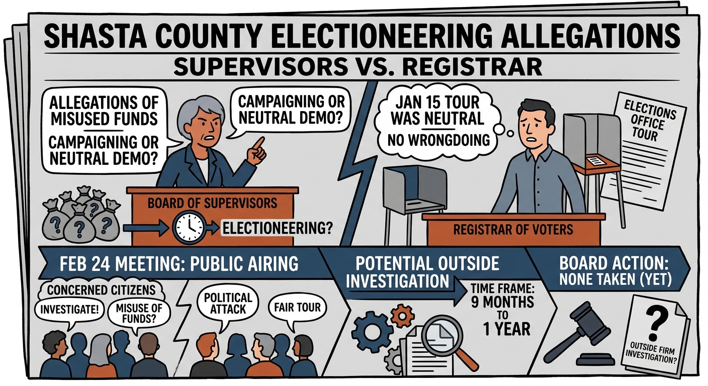 Shasta County supervisors publicly air electioneering allegations against registrar of voters