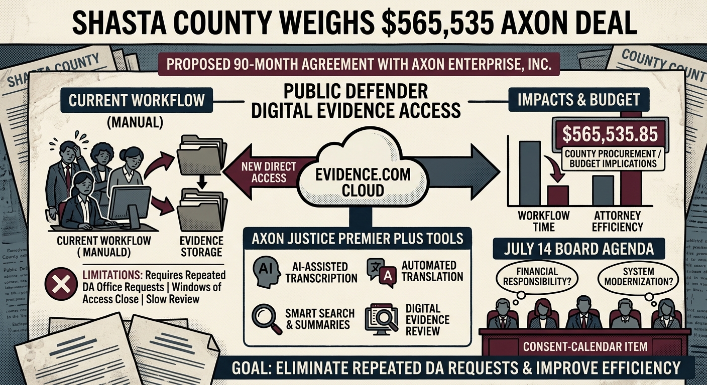 Shasta County weighs $565,535 Axon deal for Public Defender digital evidence access