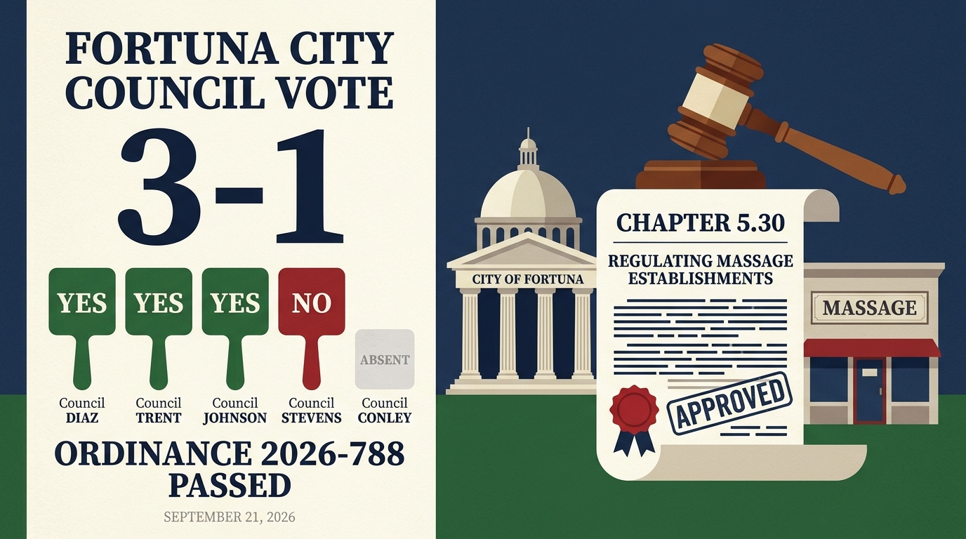 Fortuna adopts massage-establishment regulations in 3-1 council vote