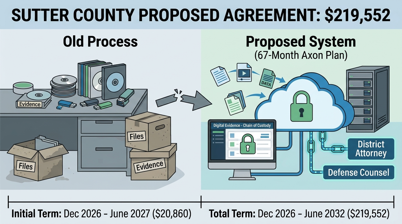 Sutter County committee packet details proposed $219,552 Axon evidence-management agreement