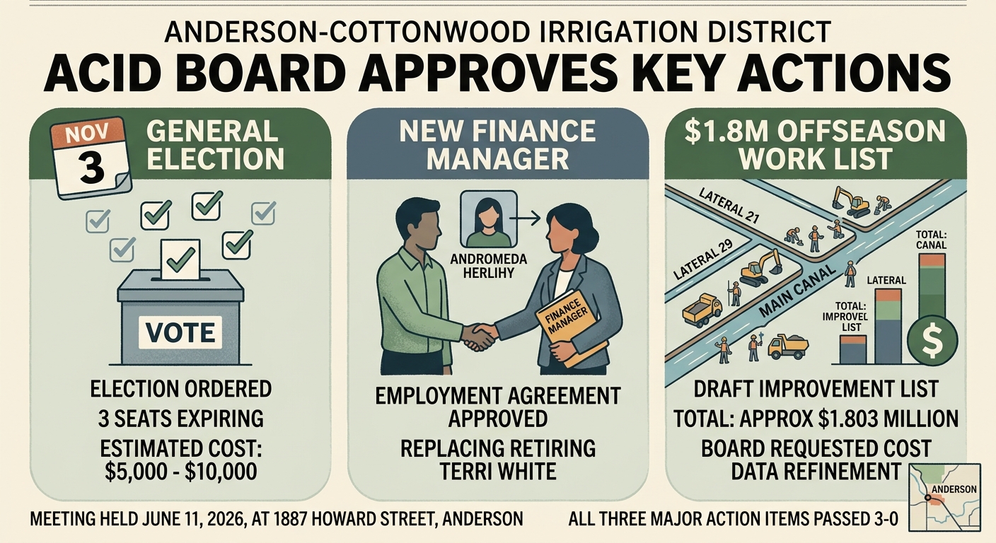 ACID board approves election order, finance manager hire and $1.8 million offseason work list