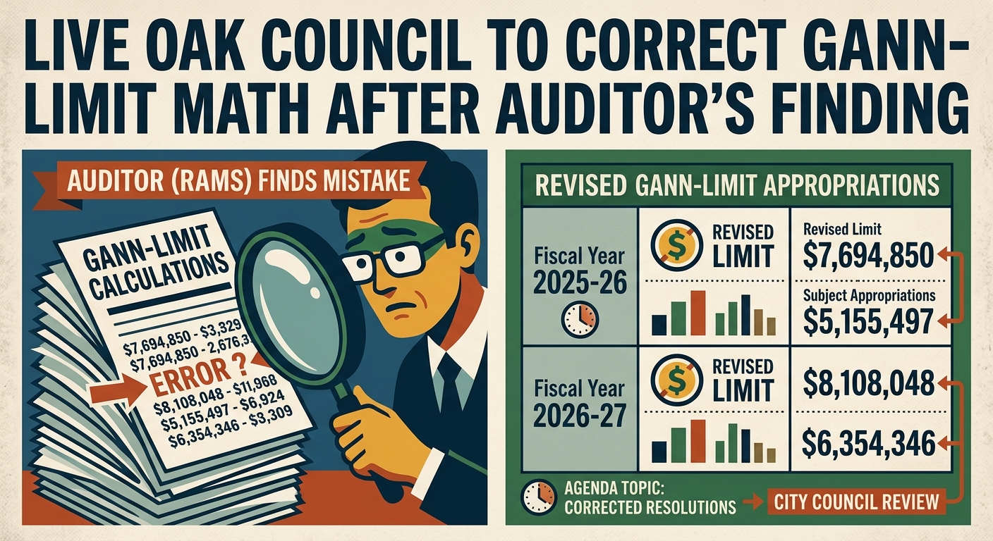 Live Oak agenda would reopen Gann-limit math after auditor found error