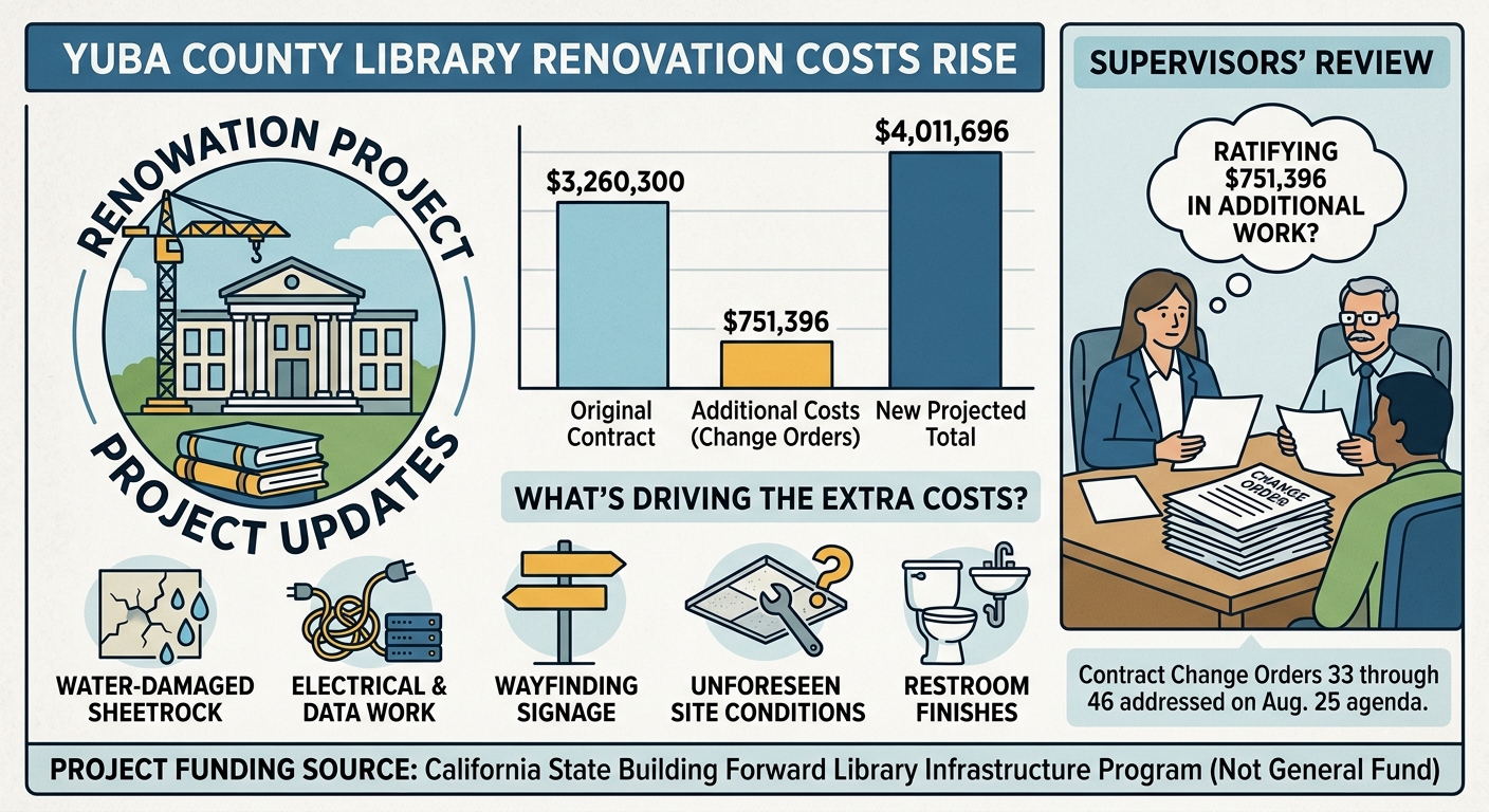 Yuba County library renovation costs climb past $4.01 million as supervisors weigh $751,396 in change orders