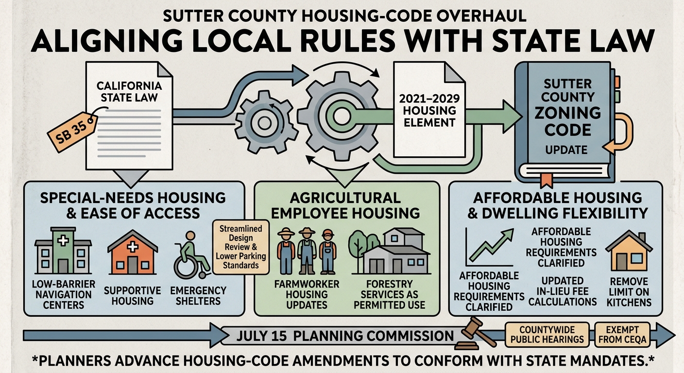 Sutter County planners advance countywide housing-code overhaul tied to state law