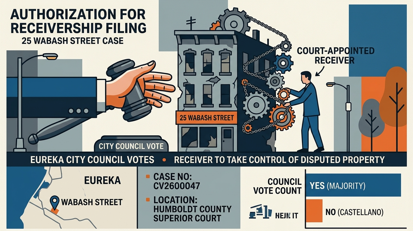 Eureka council authorizes receivership filing in 25 Wabash Street case