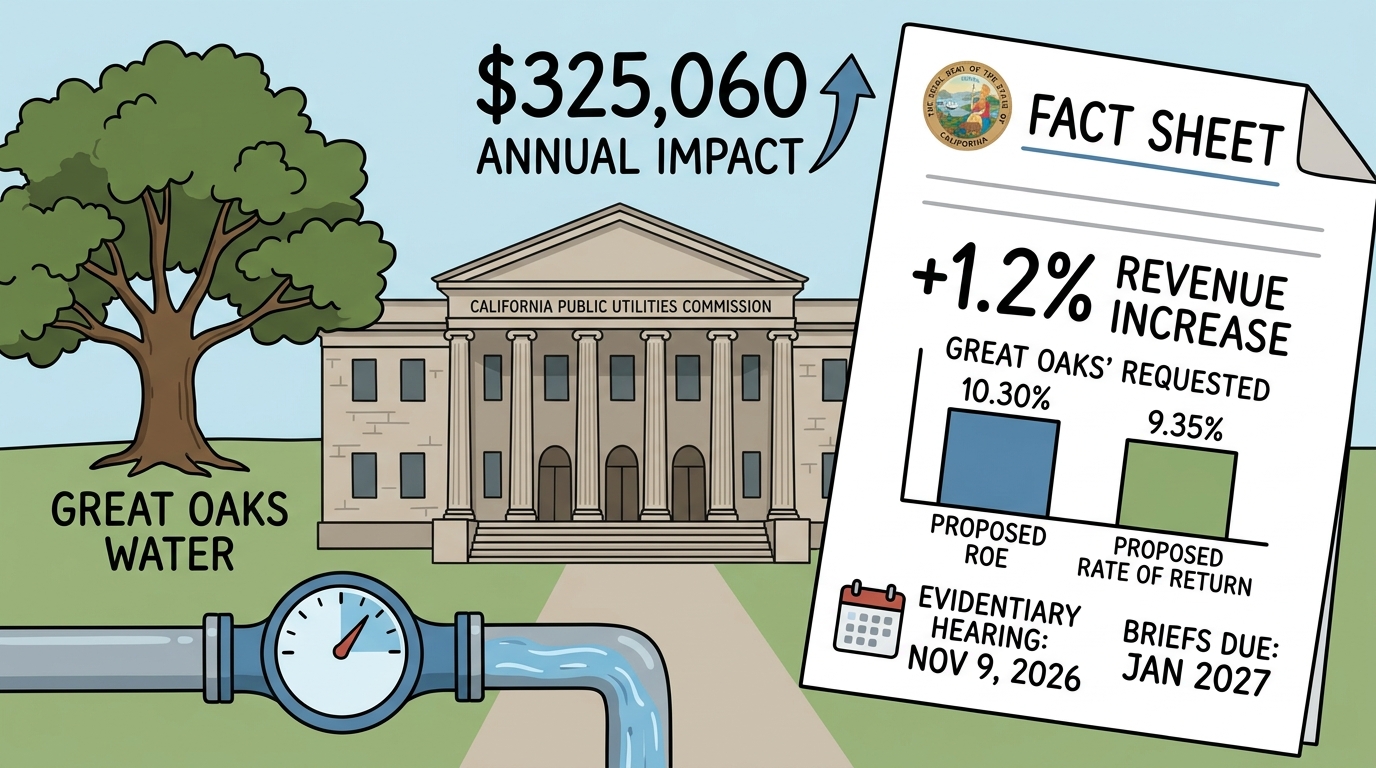 Great Oaks Water rate case moves toward November hearing; CPUC fact sheet lists $325,060 annual impact