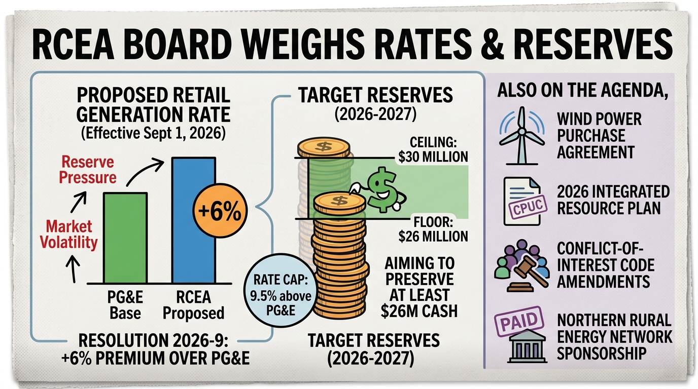 RCEA agenda puts 6% rate reset and $26 million reserve floor before board