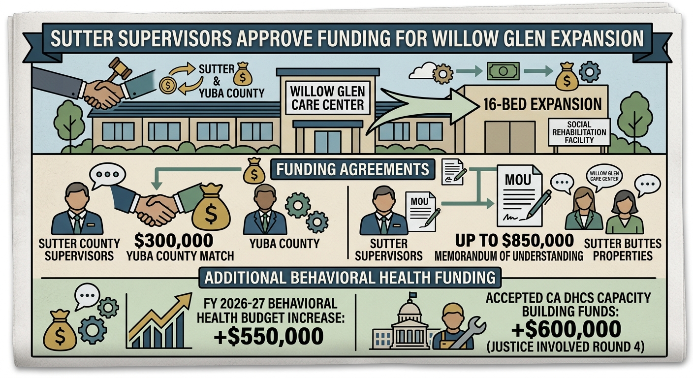 Sutter supervisors back Willow Glen expansion with $300,000 Yuba County match, up to $850,000 MOU