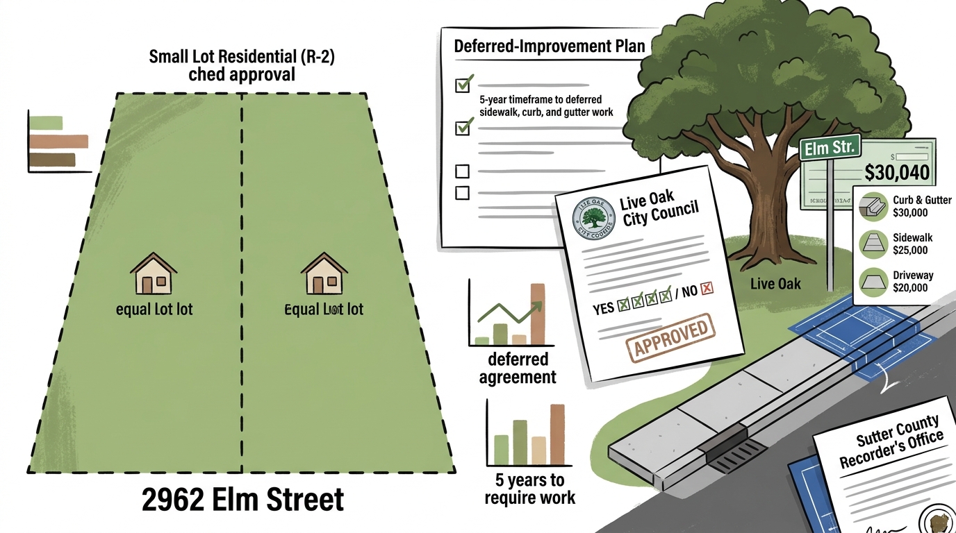 Live Oak approves two-lot Elm Street subdivision, revised deferred-improvement plan