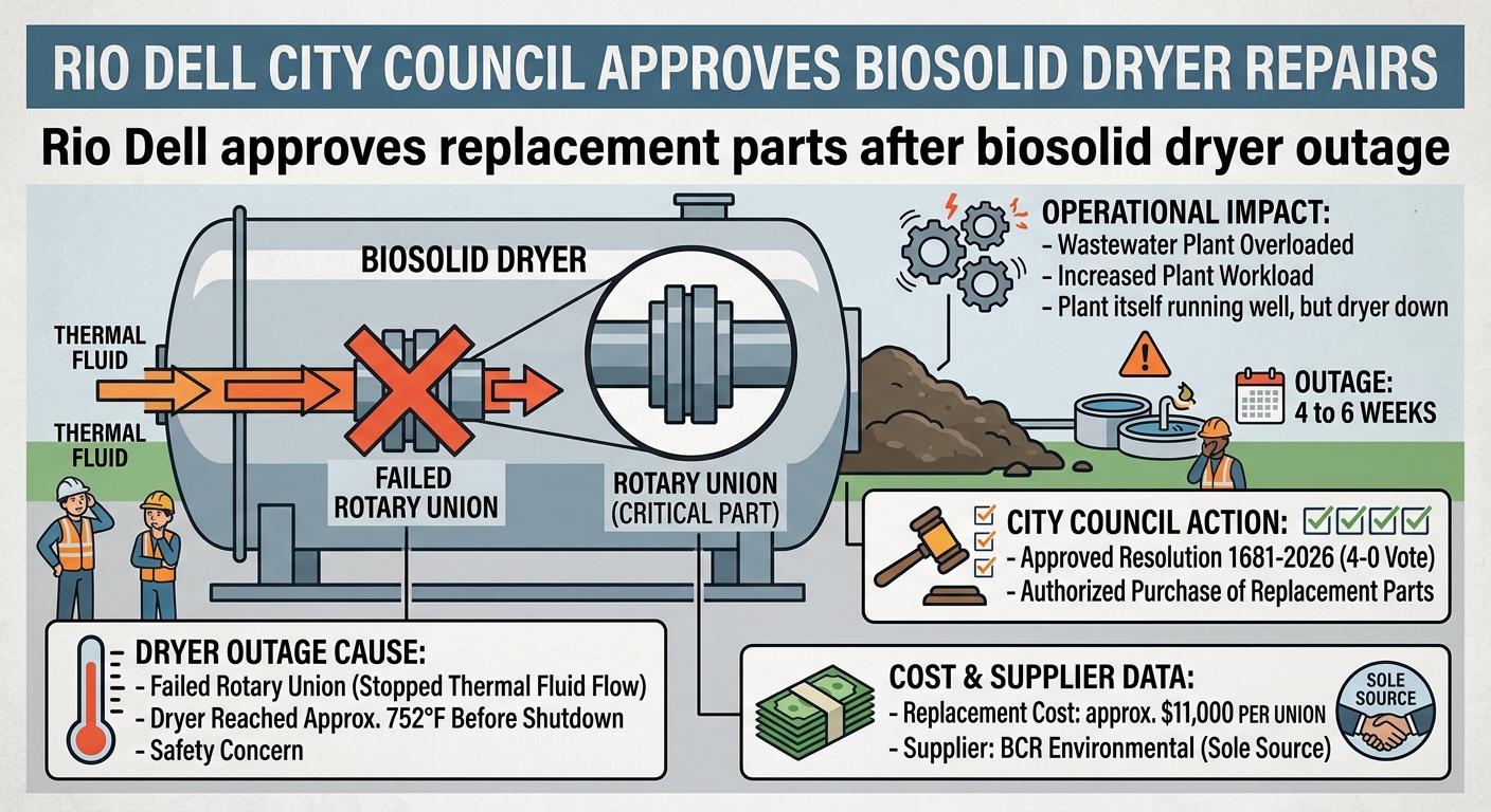 Rio Dell approves replacement parts after biosolid dryer outage