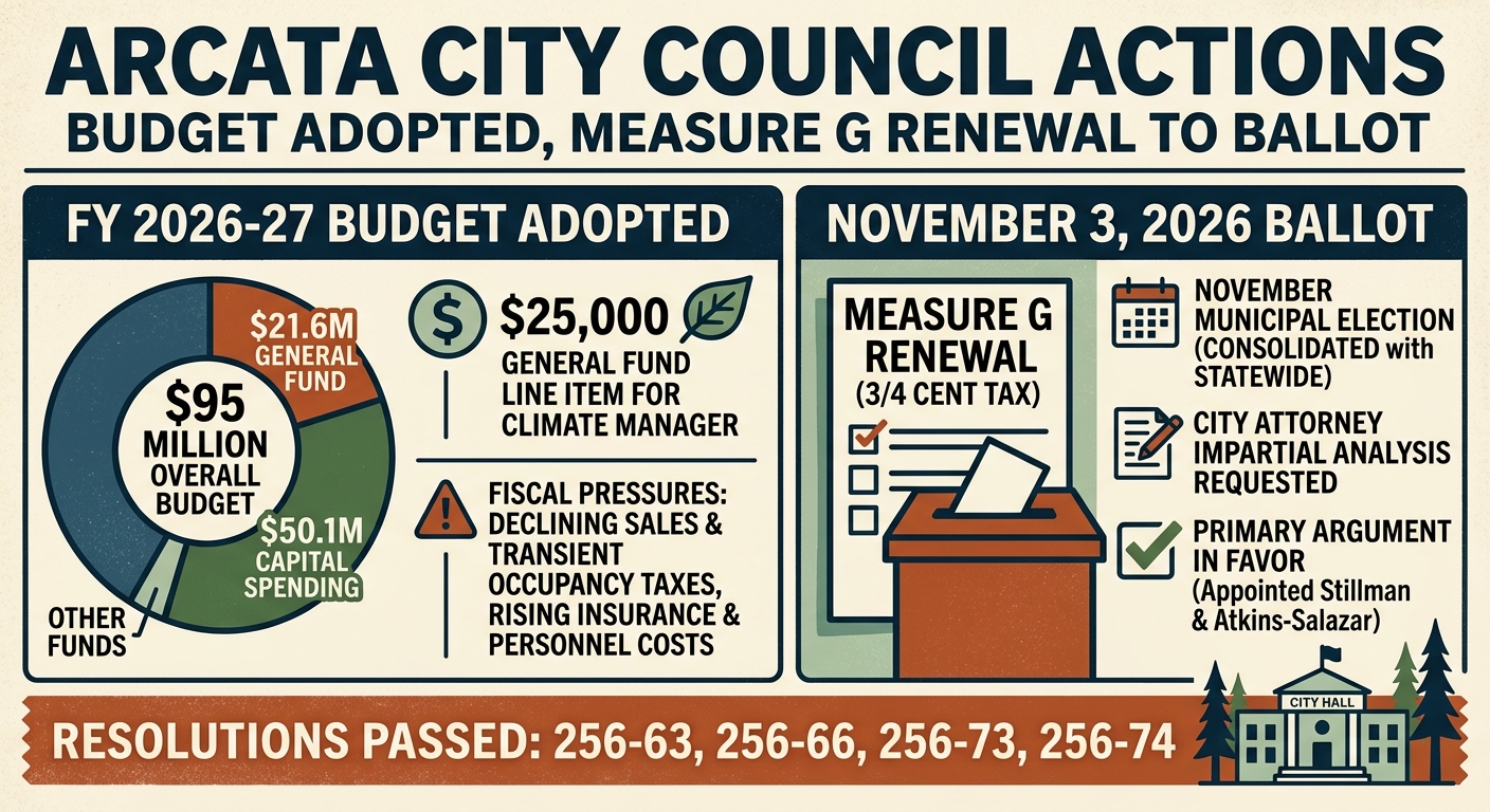 Arcata adopts budget, places Measure G renewal on November ballot
