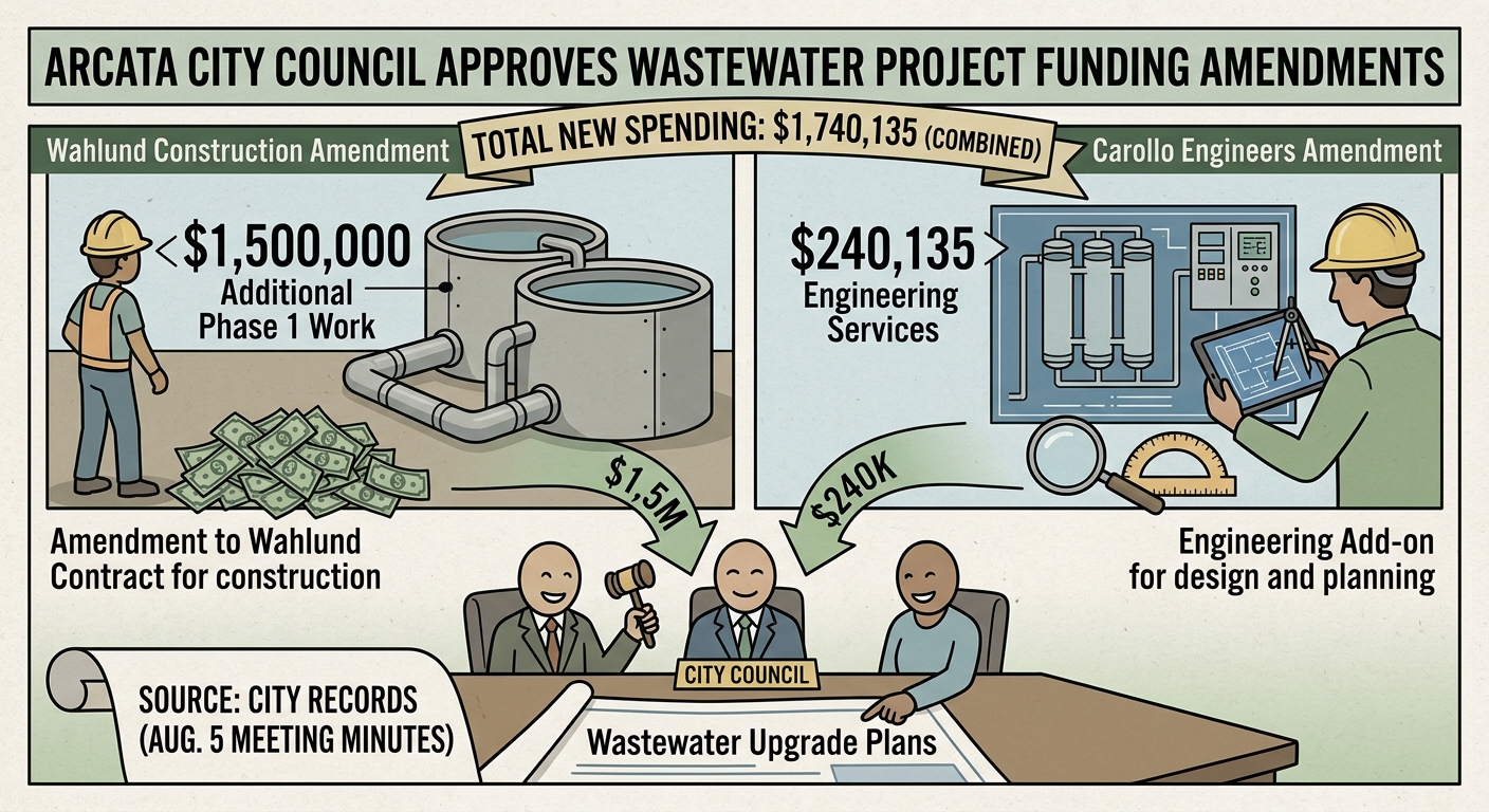 Arcata council approves $1.5 million wastewater amendment, $240,135 engineering add-on