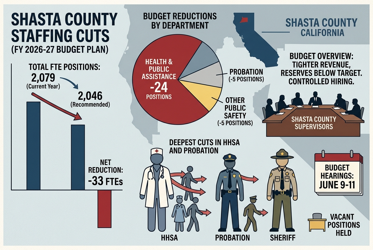 Shasta County budget plan trims 33 positions, with deepest cuts in HHSA and probation