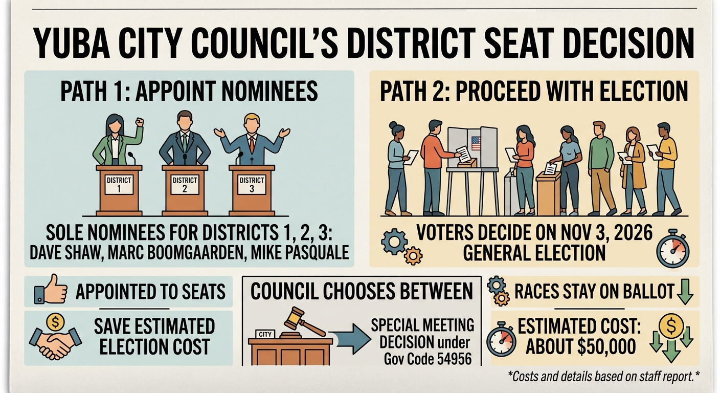 Yuba City agenda puts appointment-or-election decision before council for 3 district seats