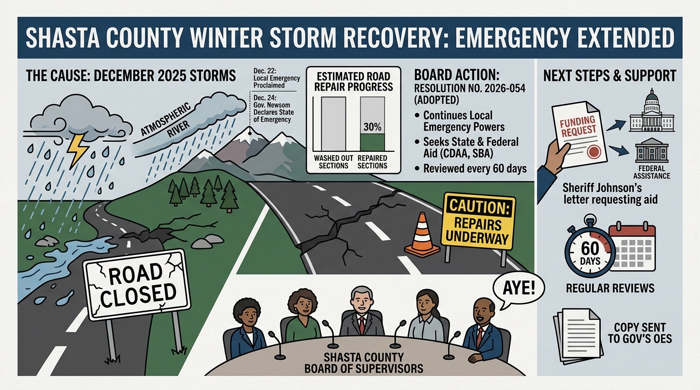 Shasta County extends local emergency for winter storm road damage