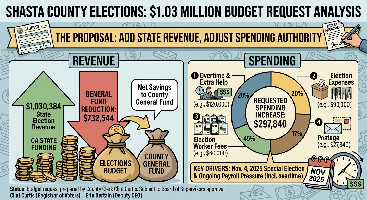 Shasta County Elections seeks $1.03 million in state revenue for special-election costs, overtime