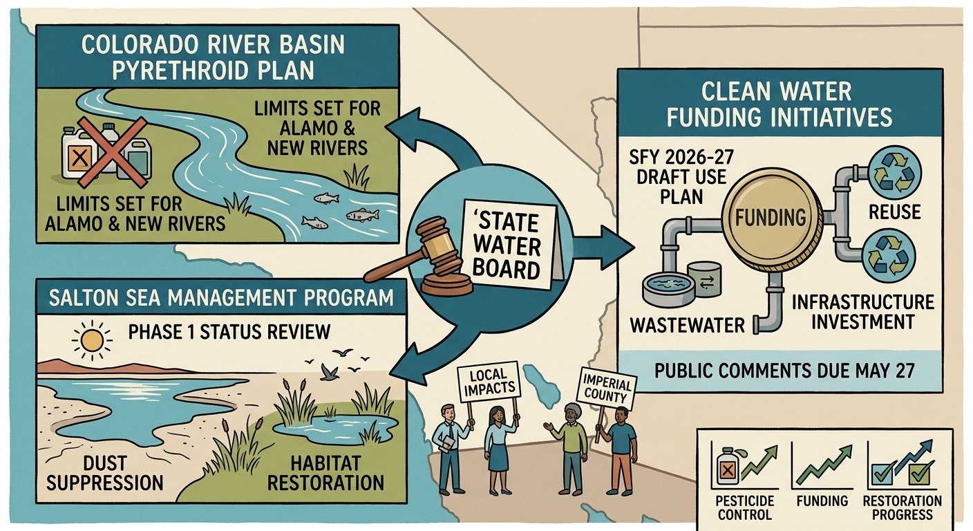 State Water Board adopts Colorado River Basin pyrethroid plan, reviews clean-water funding and Salton Sea work