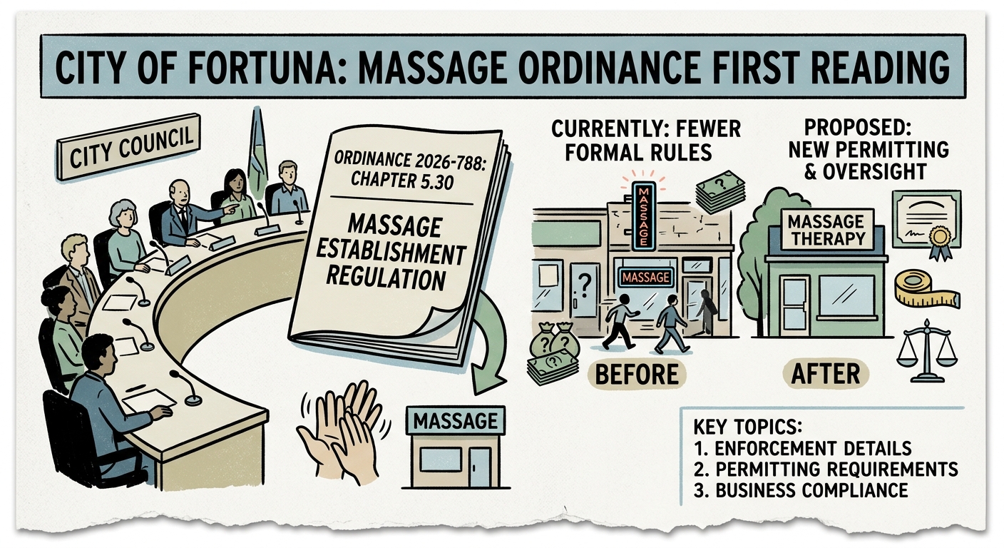 Fortuna council to take first reading on massage establishment ordinance