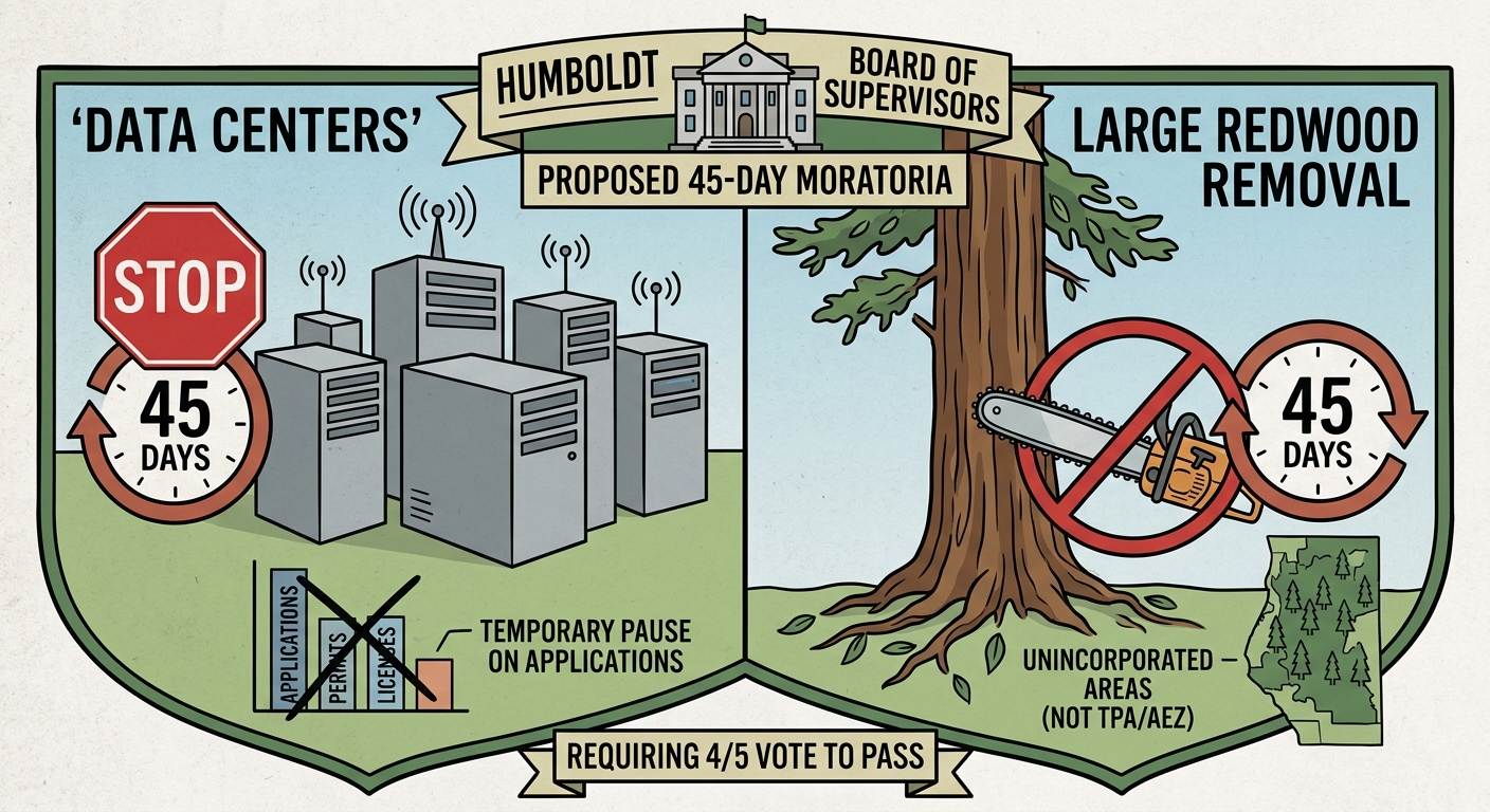 Humboldt supervisors to consider 45-day pauses on data centers, large redwood removal