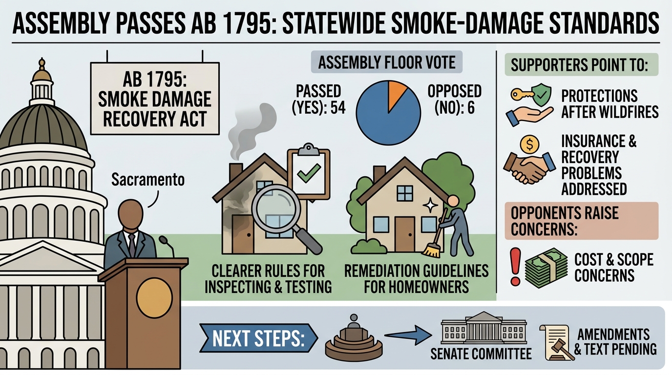 Assembly passes AB 1795 to set statewide smoke-damage standards after wildfire debate
