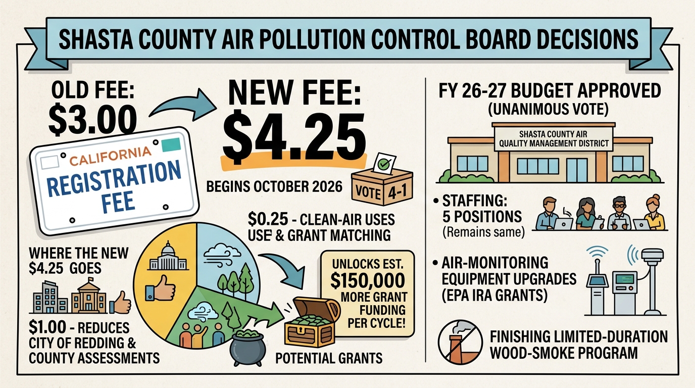 Shasta air board raises AB 2766 fee, approves budget to trim local assessments