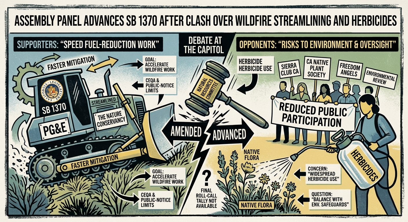 Assembly panel advances SB 1370 after clash over wildfire streamlining and herbicides