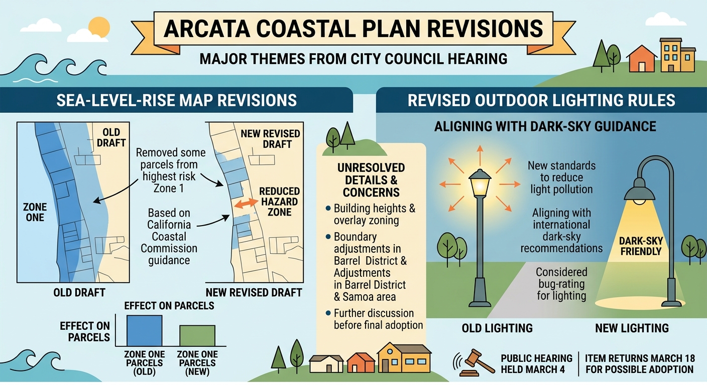 Arcata coastal plan hearing revises sea-level-rise map and lighting rules