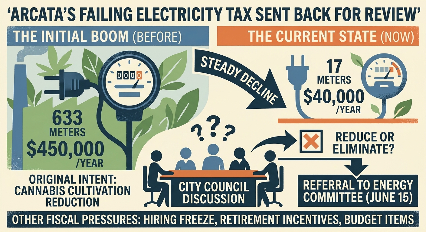 Arcata sends struggling electricity-use tax back to Energy Committee as revenue falls to about $40,000