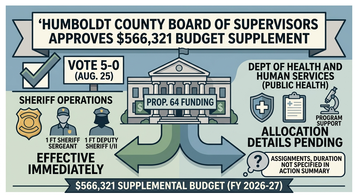 Humboldt supervisors approve $566,321 Prop. 64 budget supplement, two sheriff positions
