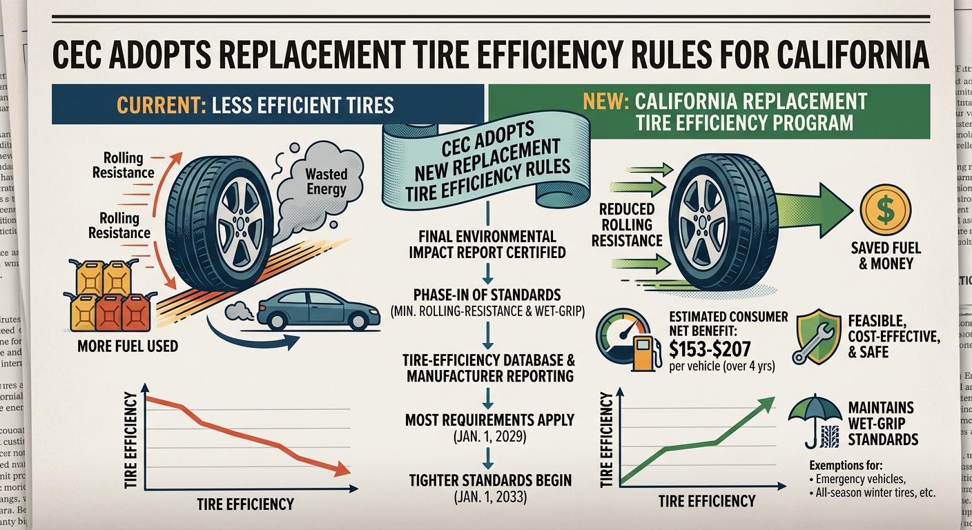CEC adopts replacement tire efficiency rules after certifying final environmental review