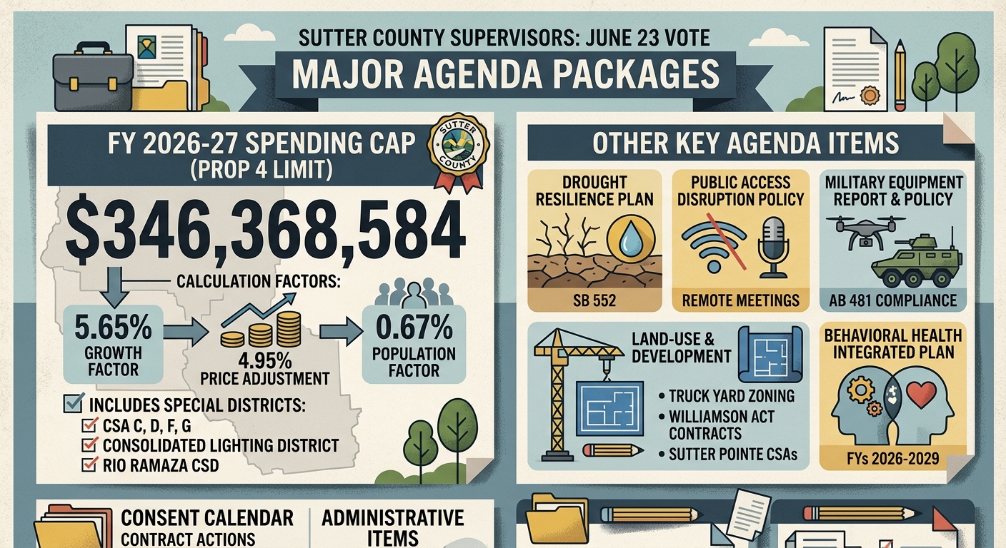 Sutter supervisors set June 23 vote on $346.4 million spending cap, budget and land-use package