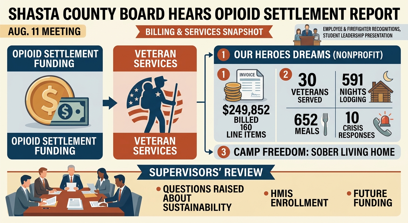 Shasta County hears report showing $249,852 billed for opioid-settlement-funded veteran services