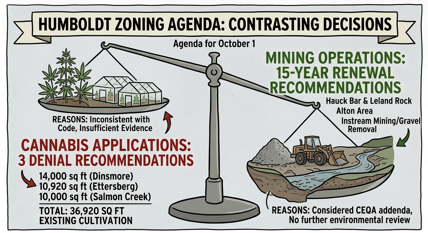 Humboldt zoning agenda pairs three cannabis denial recommendations with 15-year mining renewals
