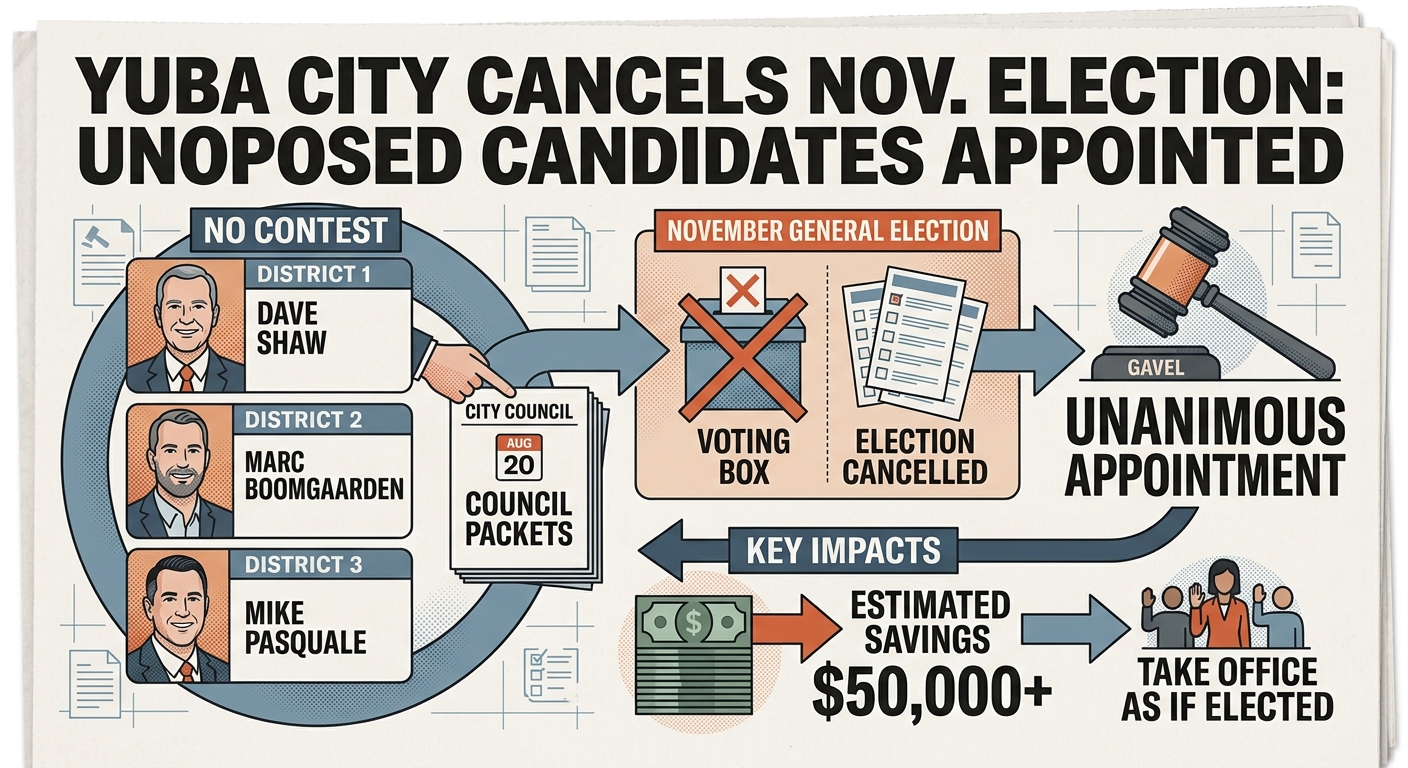 Yuba City appoints unopposed district candidates, cancels November election