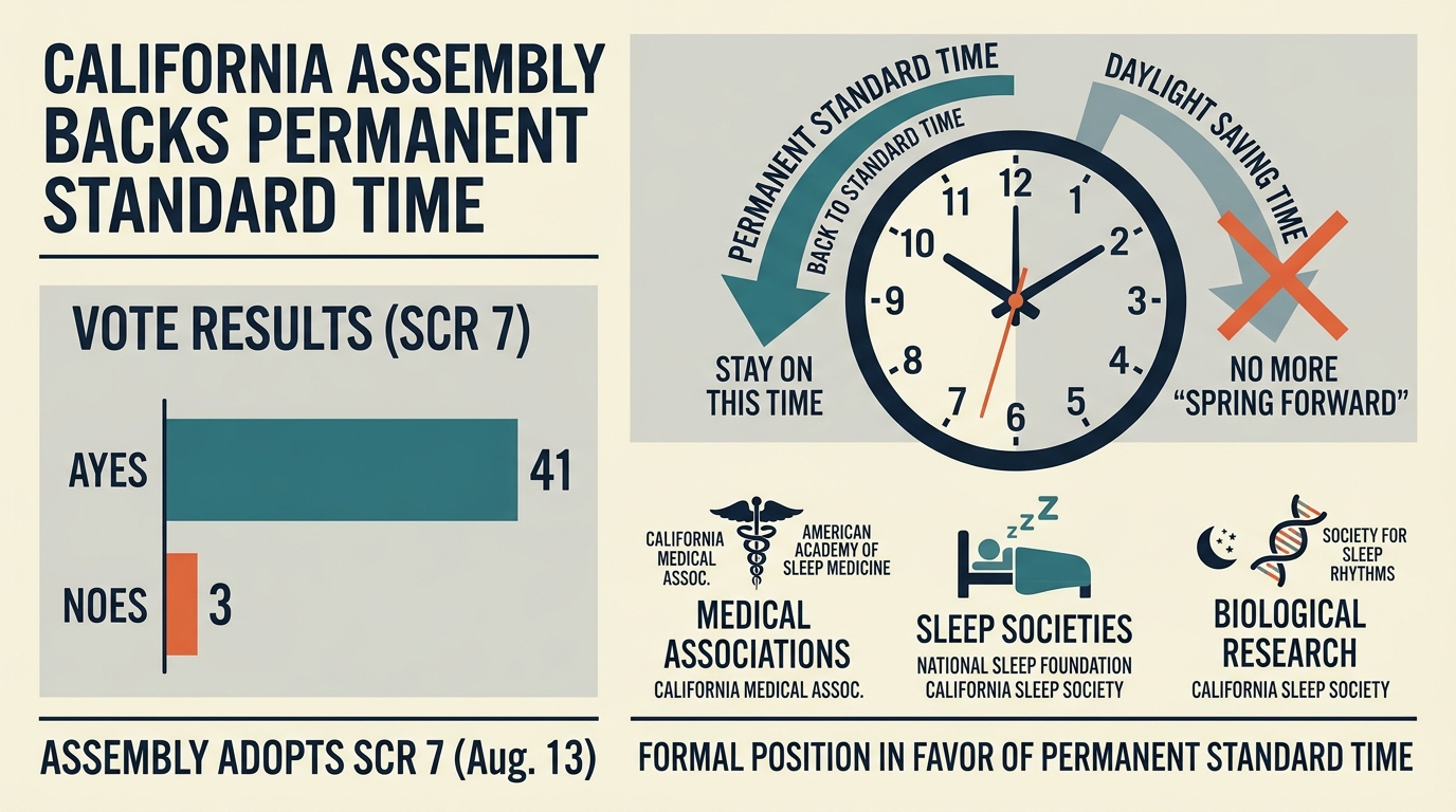 Assembly backs permanent standard time in 41-3 vote after daylight-saving debate