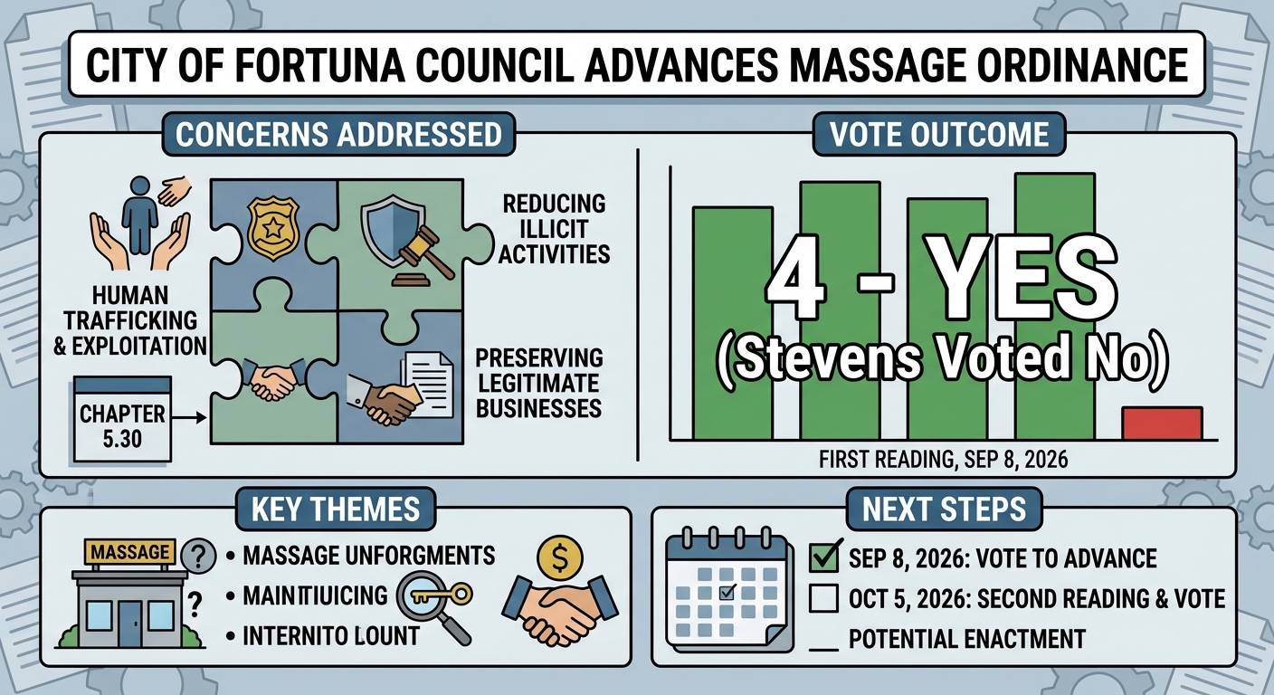 Fortuna council advances massage-establishment ordinance on 4-1 vote