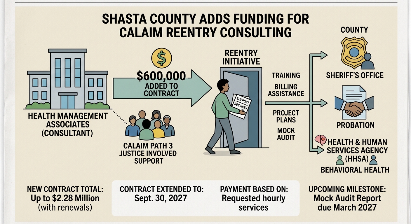 Shasta County adds $600,000 to CalAIM reentry-services consulting contract