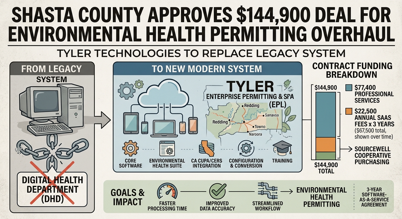 Shasta County approves $144,900 Tyler Technologies deal for environmental health permitting overhaul