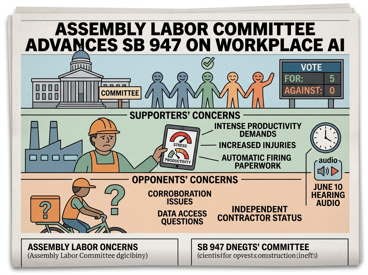 Assembly labor committee advances SB 947 after testimony on workplace AI