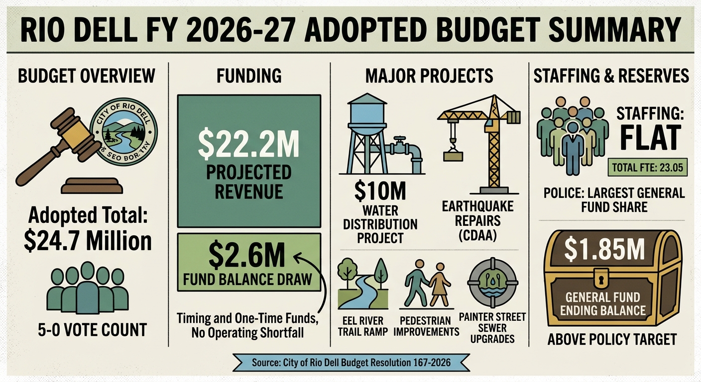 Rio Dell council adopts $24.7M budget with major capital program and no staffing increase