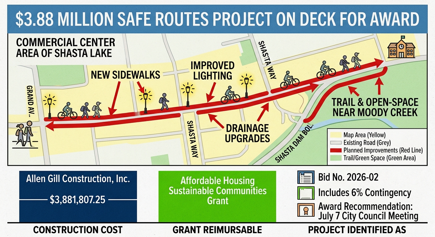 Shasta Lake council packet puts $3.88 million Safe Routes project on deck for award