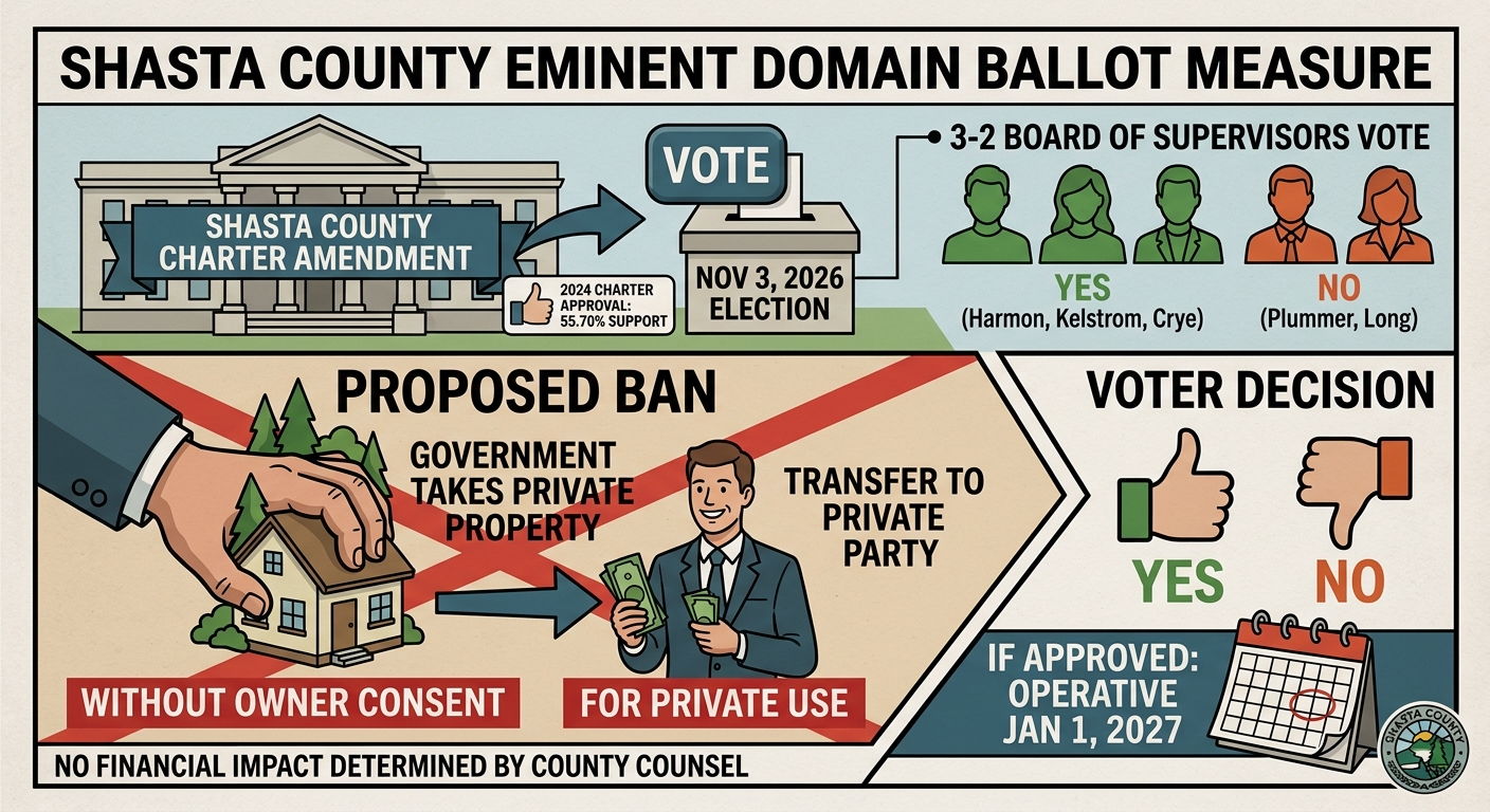 Shasta County puts eminent-domain charter amendment on November ballot