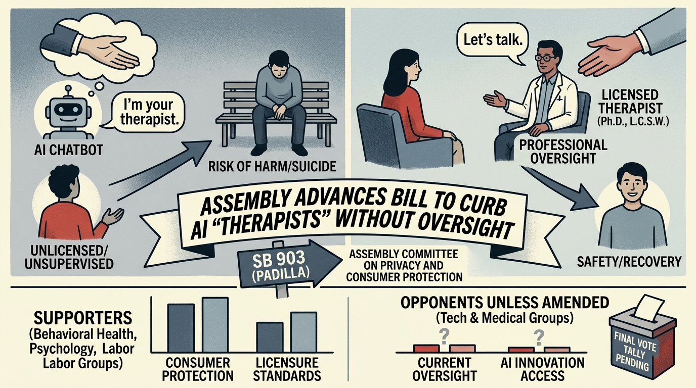 Assembly panel advances bill to curb AI chatbots that market themselves as therapists