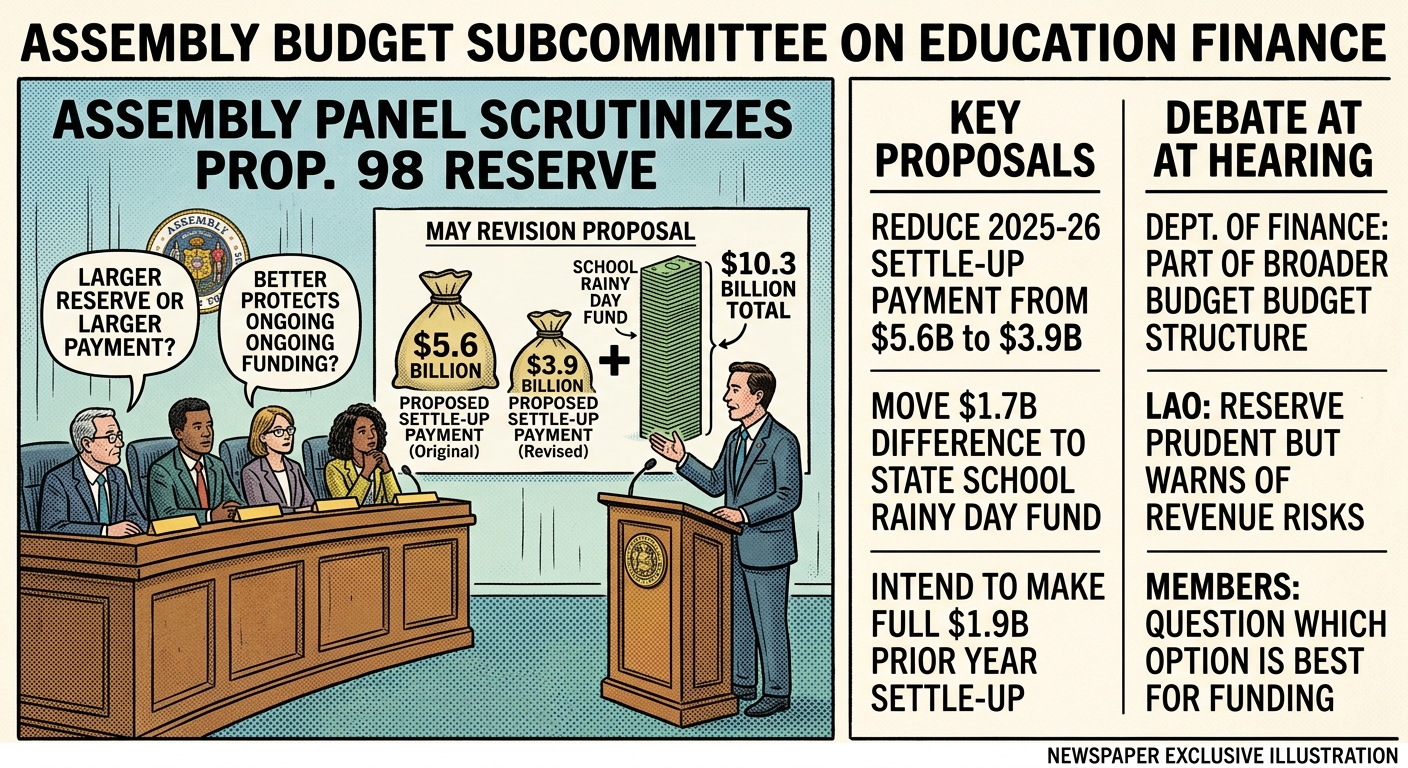 Assembly panel scrutinizes larger Prop. 98 reserve, smaller school settle-up