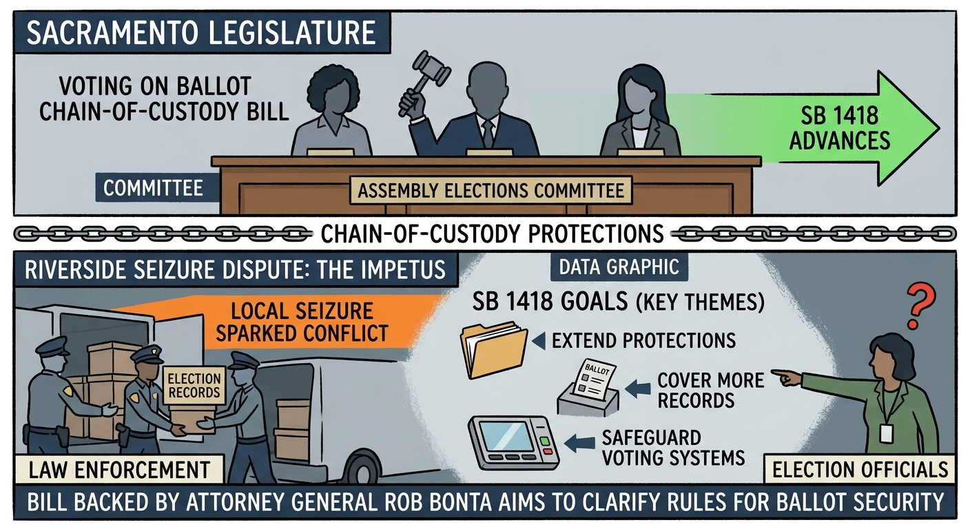 Assembly panel advances Bonta-backed ballot chain-of-custody bill after Riverside seizure dispute