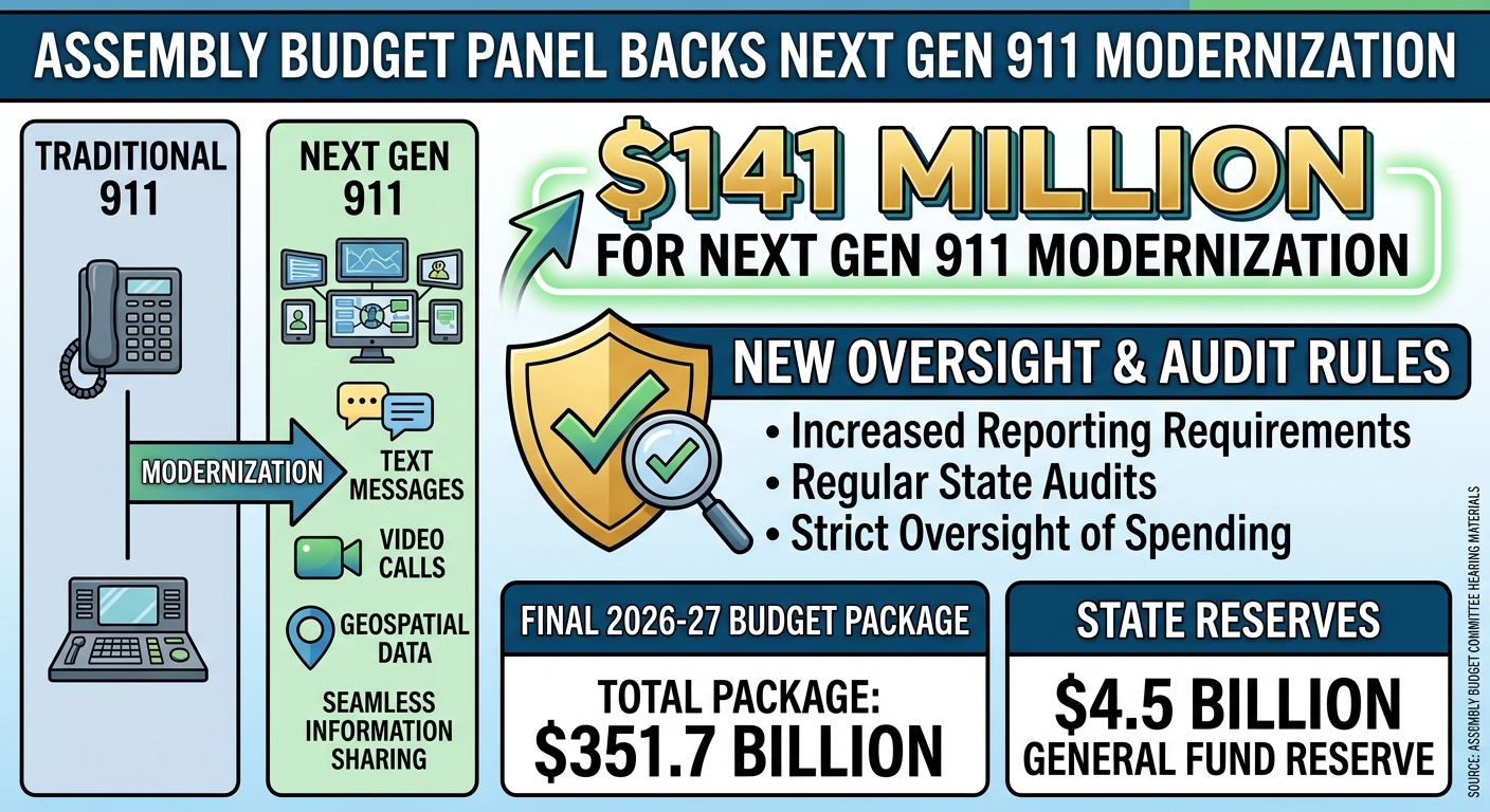Assembly budget panel backs $141 million Next Gen 911 modernization with new oversight rules